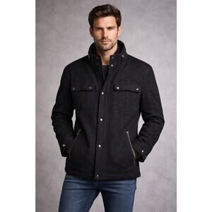 Cole Haan Men's Full-Zip Standard Collar Car Coat Gray Wool Blend Size Large